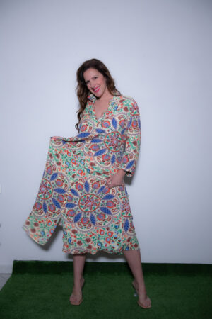 Φόρεμα καφτάνι με λαχούρια κίτρινο