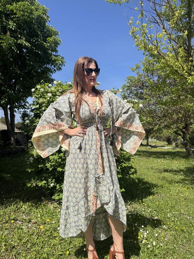 ΦΟΡΕΜΑ BOHO ΚΙΜΟΝΟ ΓΚΡΙ ΚΟΚΚΙΝΟ