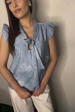 ΜΠΛΟΥΖΑ ΜΕ ΜΑΝΙΚΙ ΓΑΛΑΖΙΟ ΜΕ ΣΧΕΔΙΑ